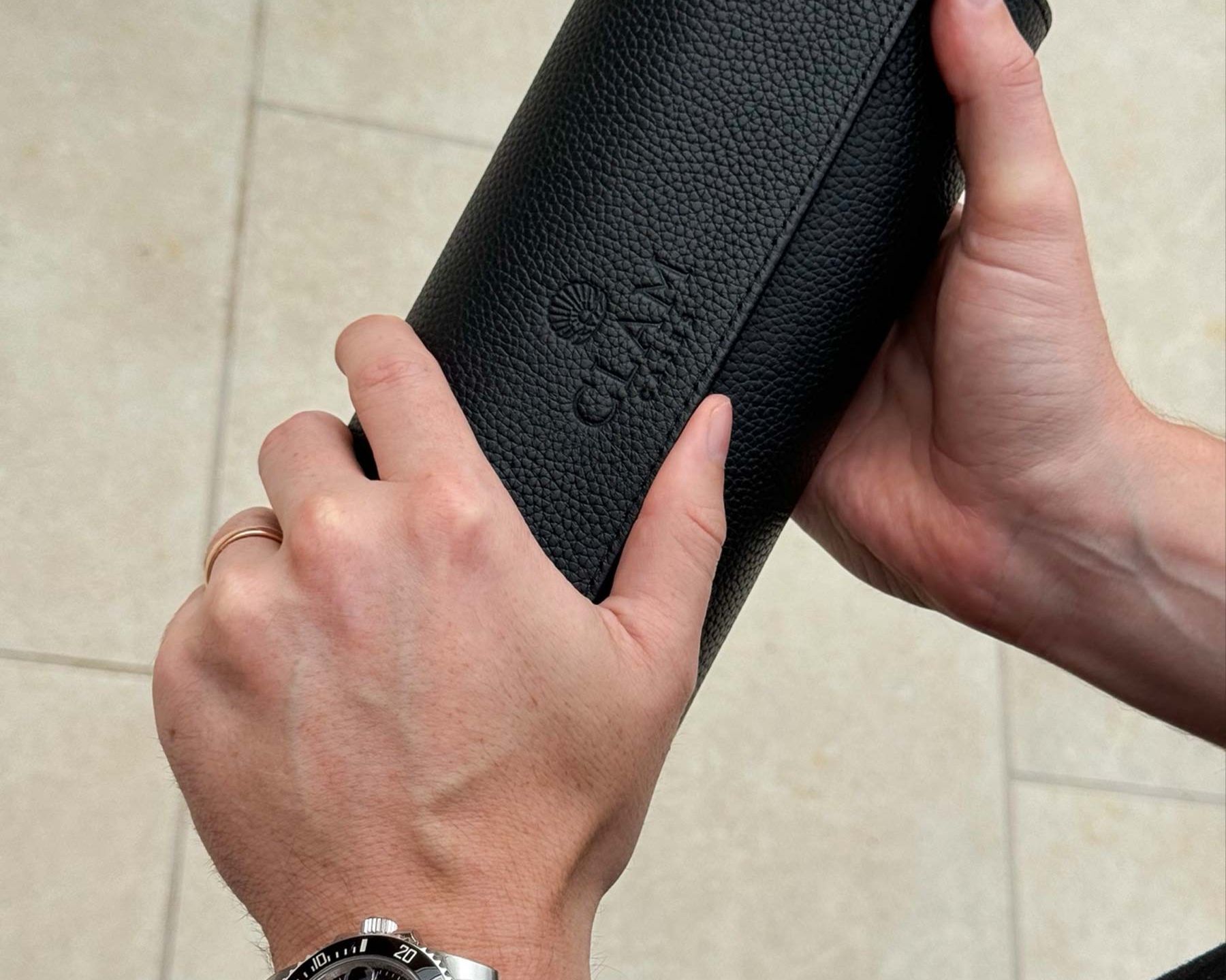 Clam Triple leather Watch roll - Dark Knight