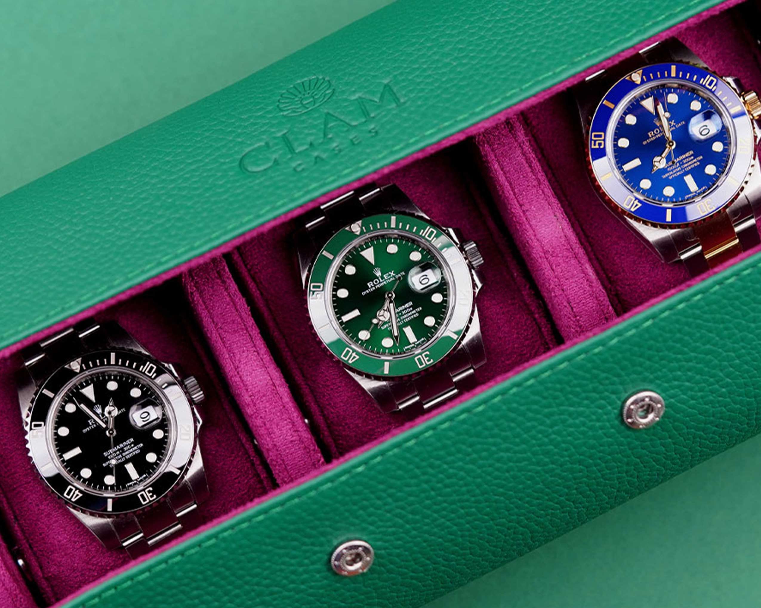 Green leather watch roll