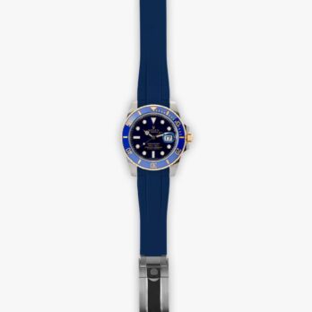 Blue curved rubber deployment strap for rolex