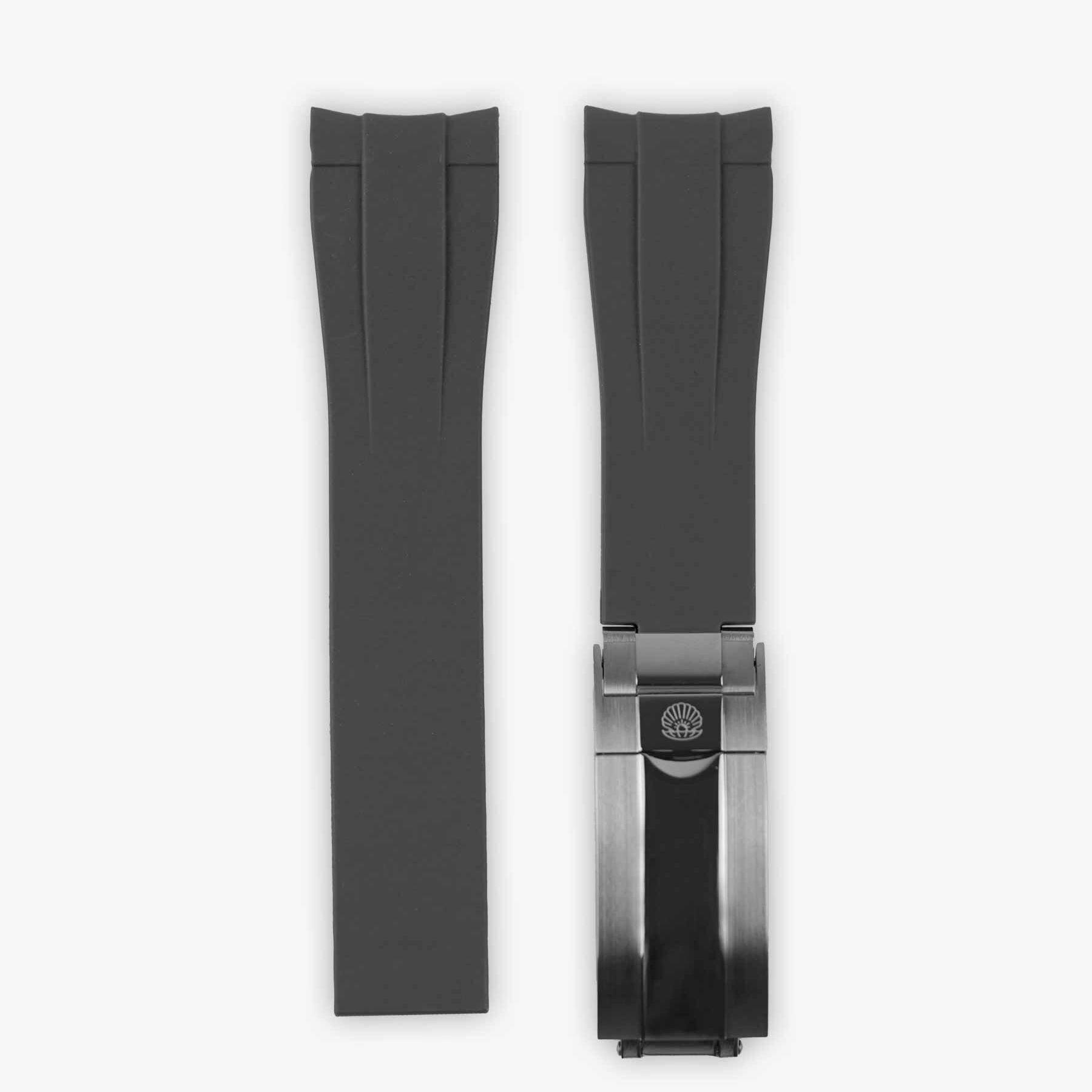 grey curved rubber deployment strap for Rolex