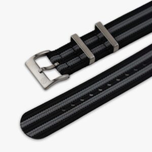 black and grey striped nylon strap