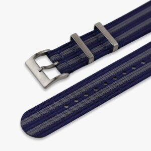 Blue and grey striped nylon strap