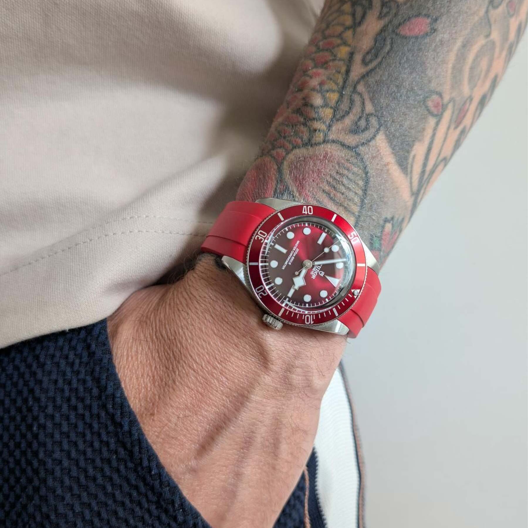 Premium Rubber Strap for Tudor Blackbay 58 - Red