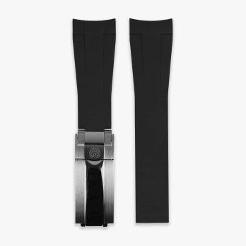 Premium deployment curved rubber strap for Rolex 20mm - Black