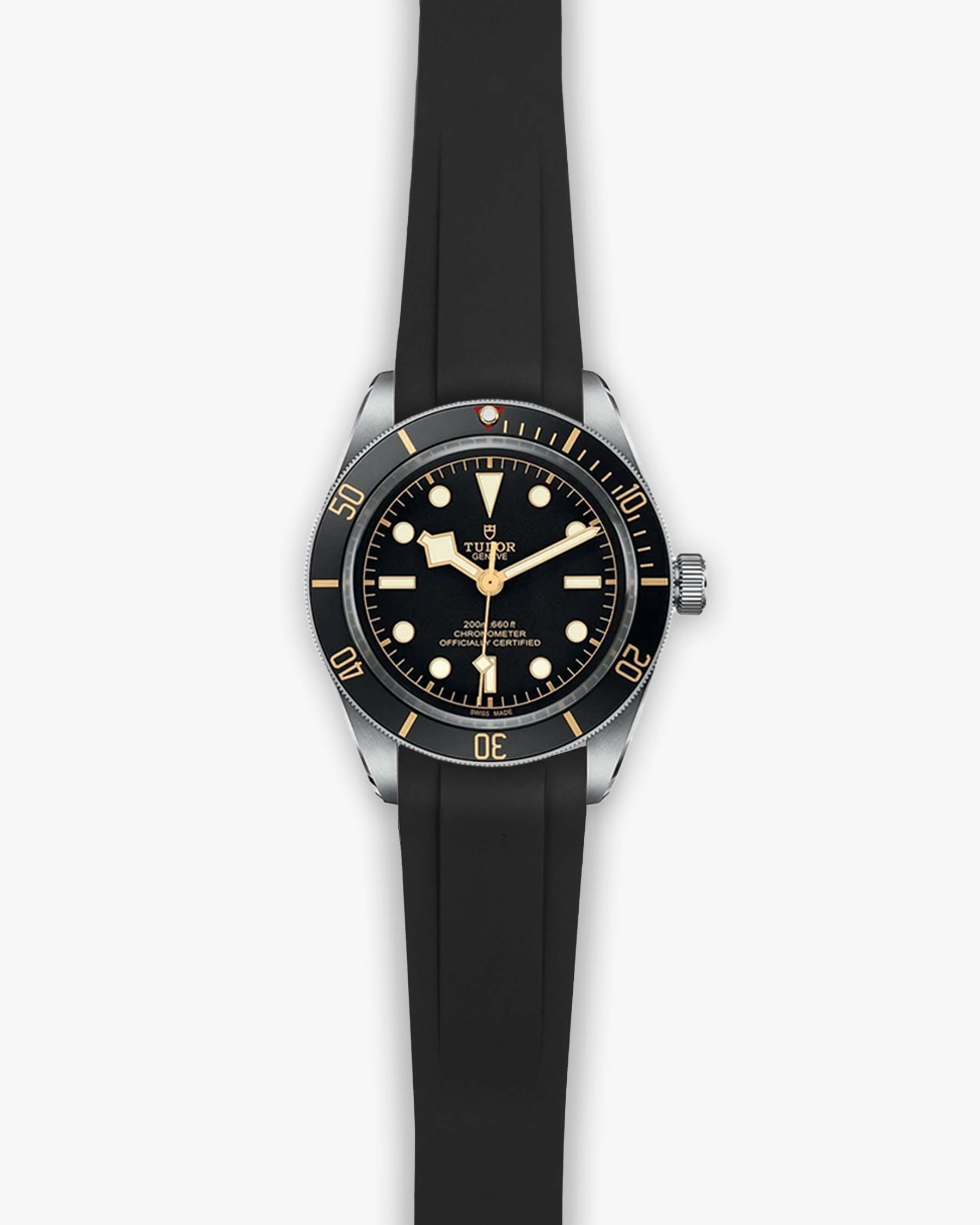 Premium Rubber Deployment Strap for Tudor Black Bay 58 - Black